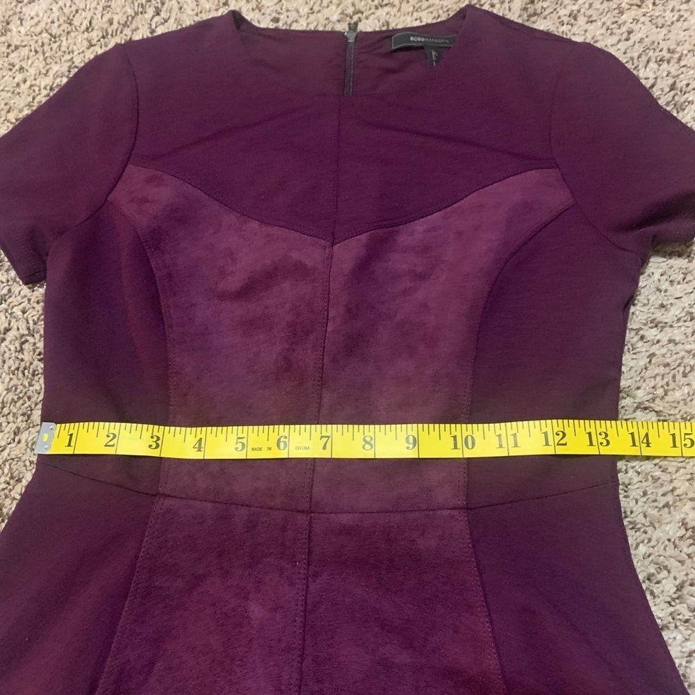 BCBGMAXAZRIA Women’s Sz XS Maroon Suede Peplum Top - Picture 13 of 14
